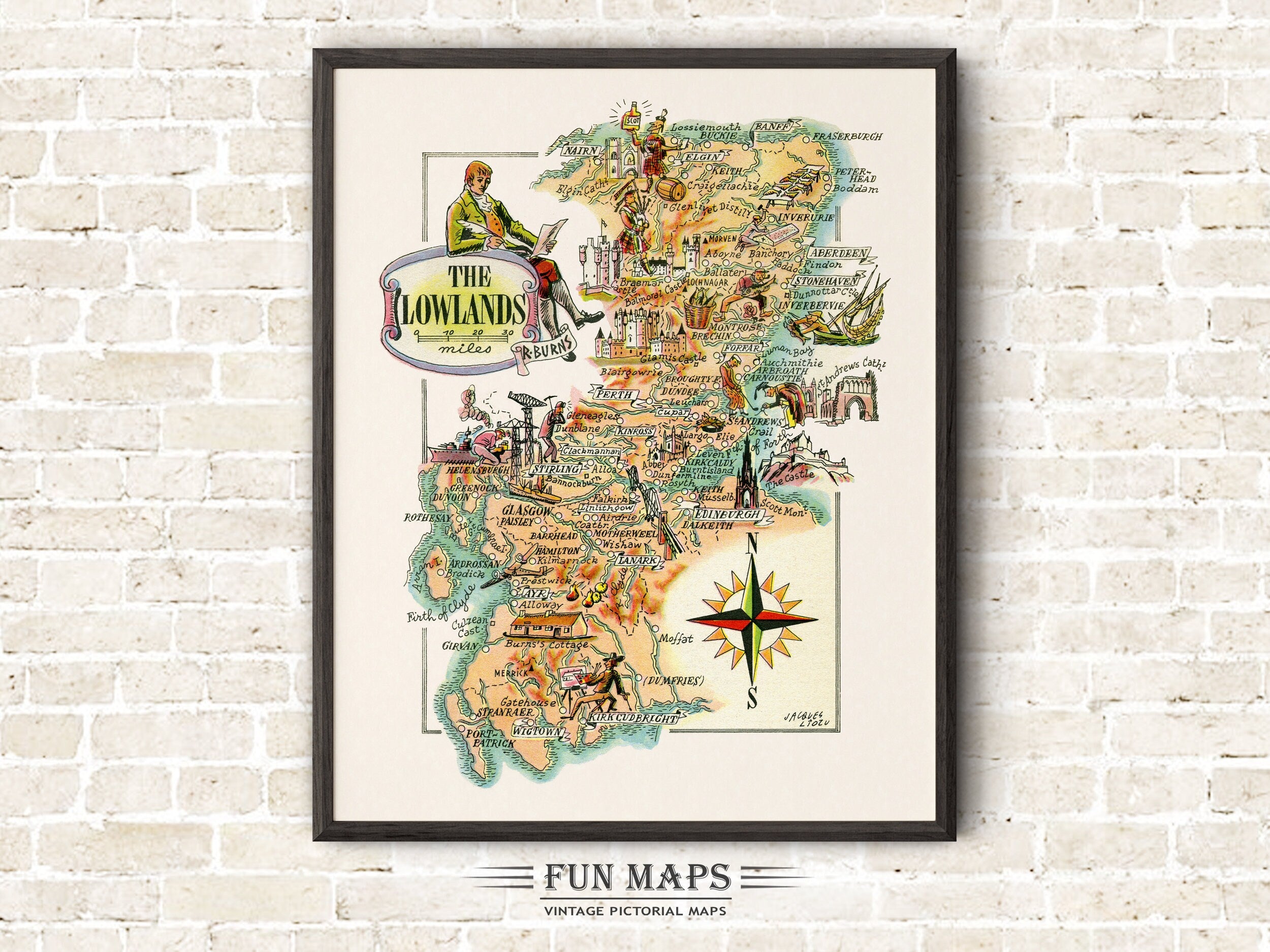 Fun Map of The Lowlands in Great Britain, England, UK