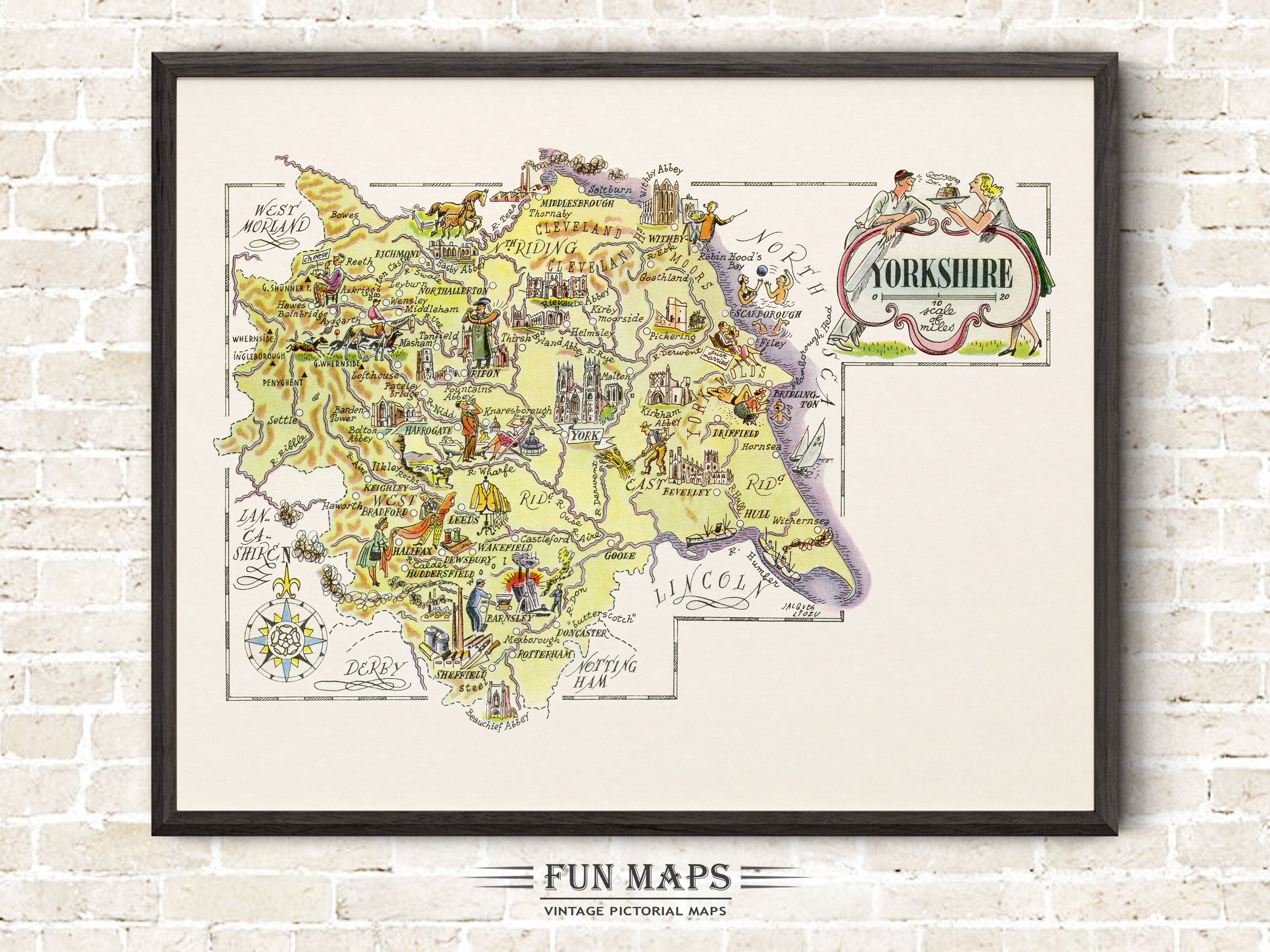 Fun Map of Yorkshire in Great Britain, England, UK