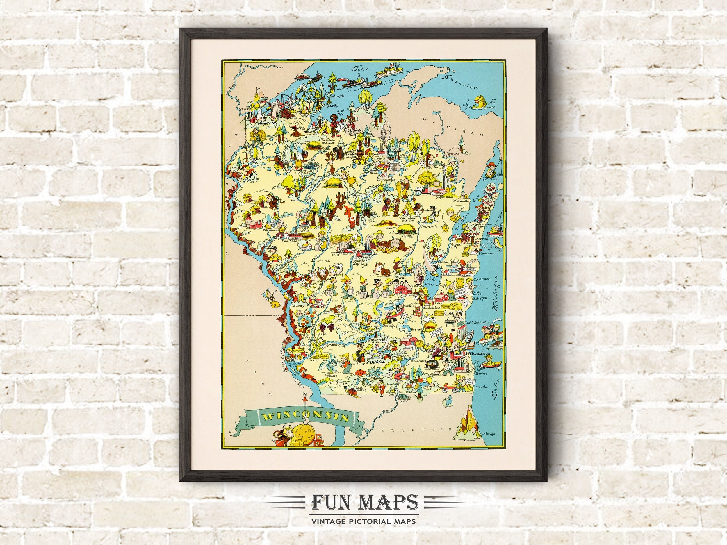 Fun State Map of Wisconsin