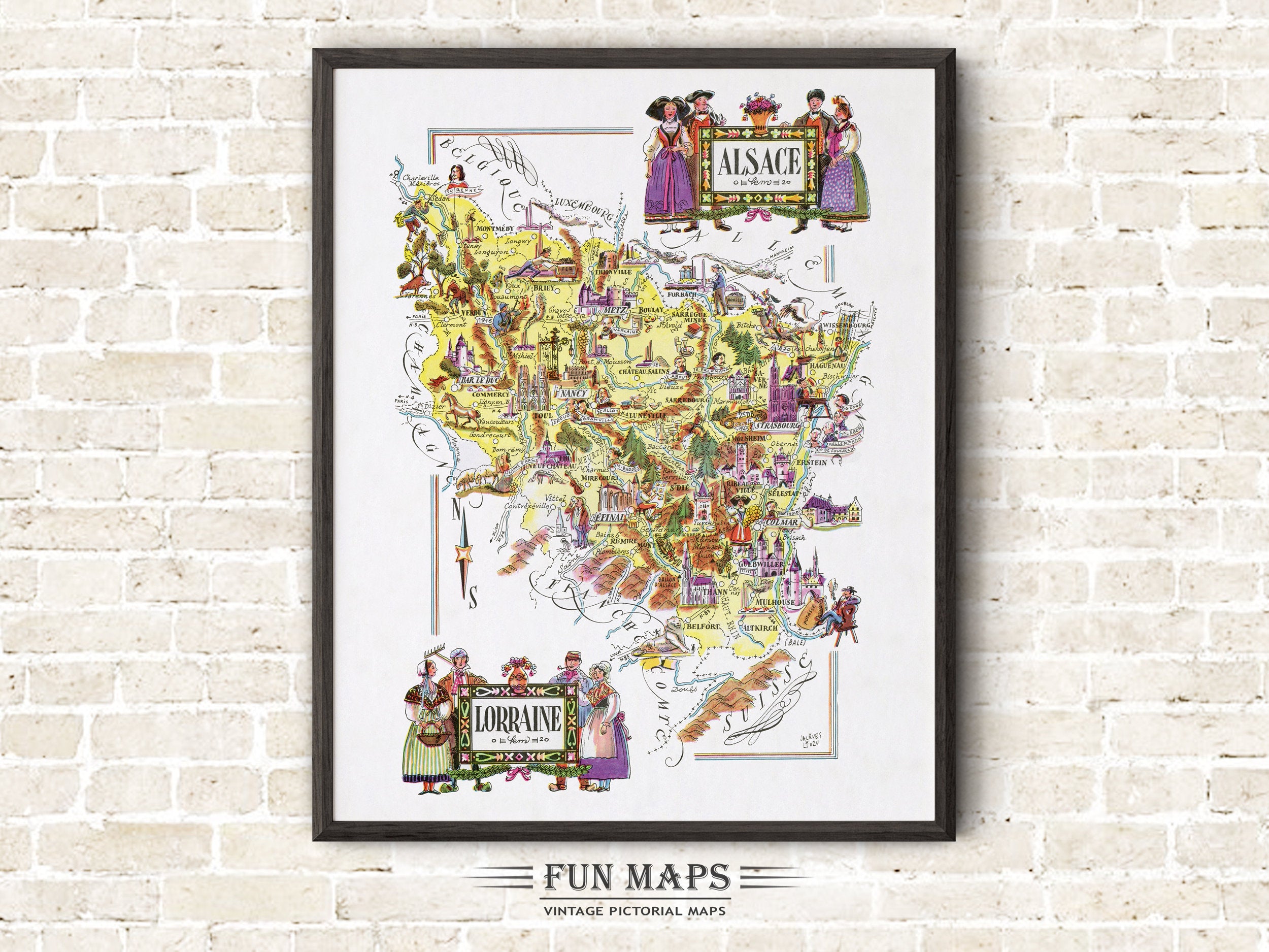 Fun Map of Alsace  a French Province, France, FR