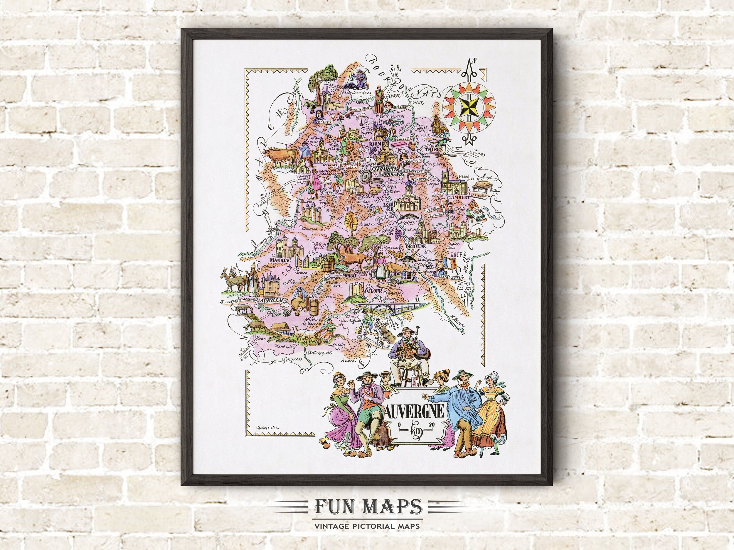 Fun Map of Auvergne a French Province, France, FR