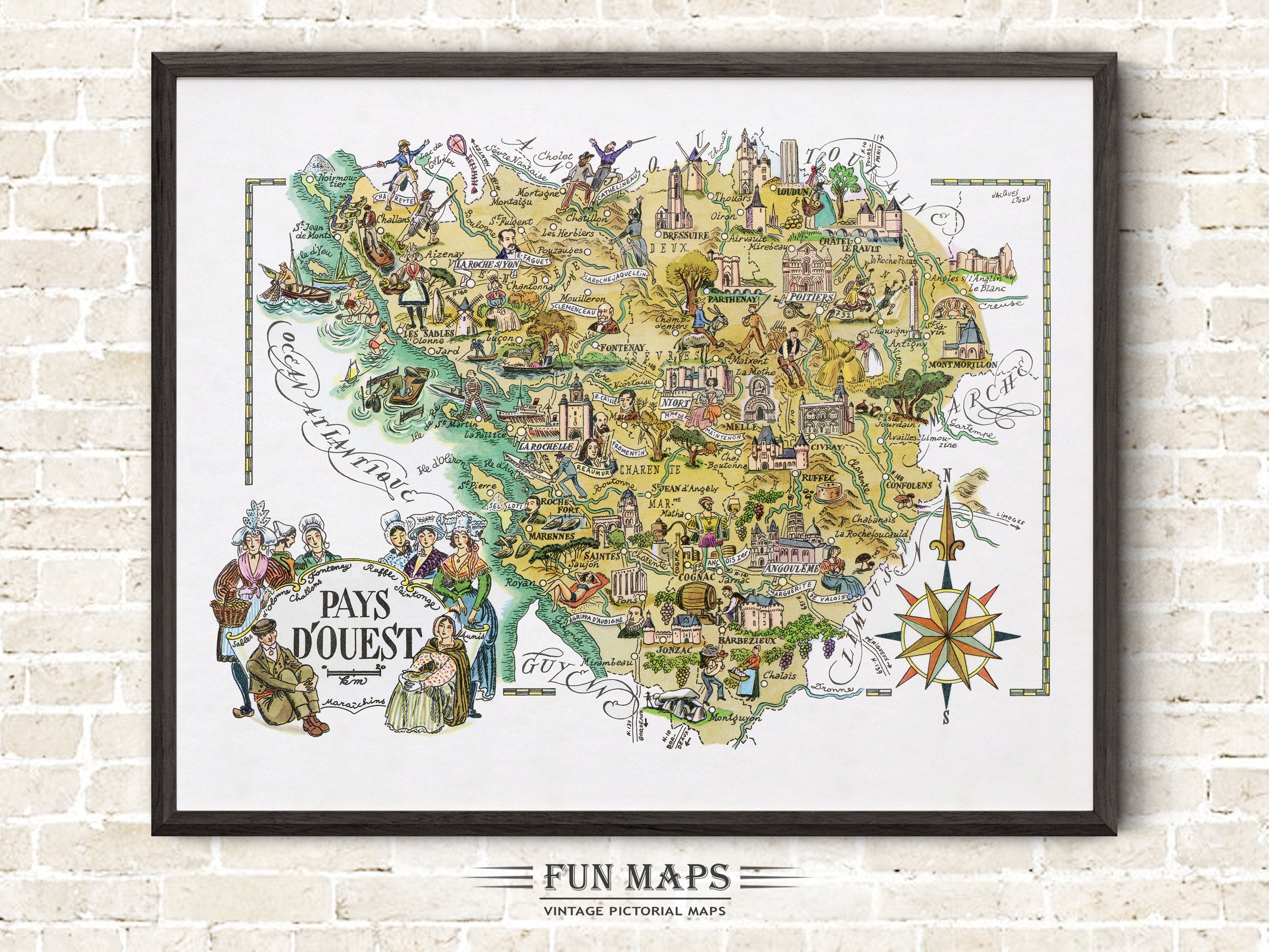 Fun Map of Pays DOuest a French Province, France, FR