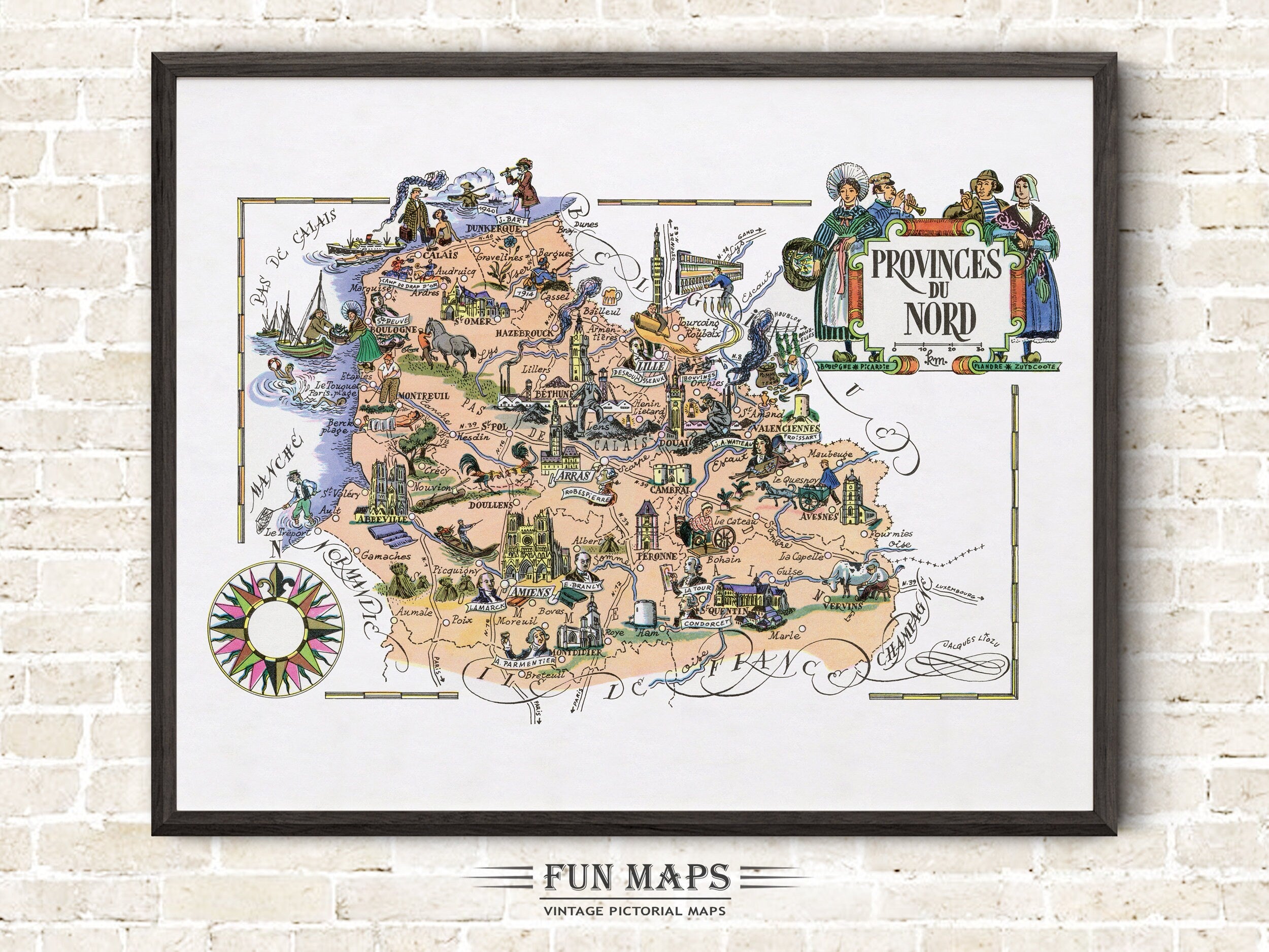 Fun Map of Provinces Du Nord a French Province, France, FR