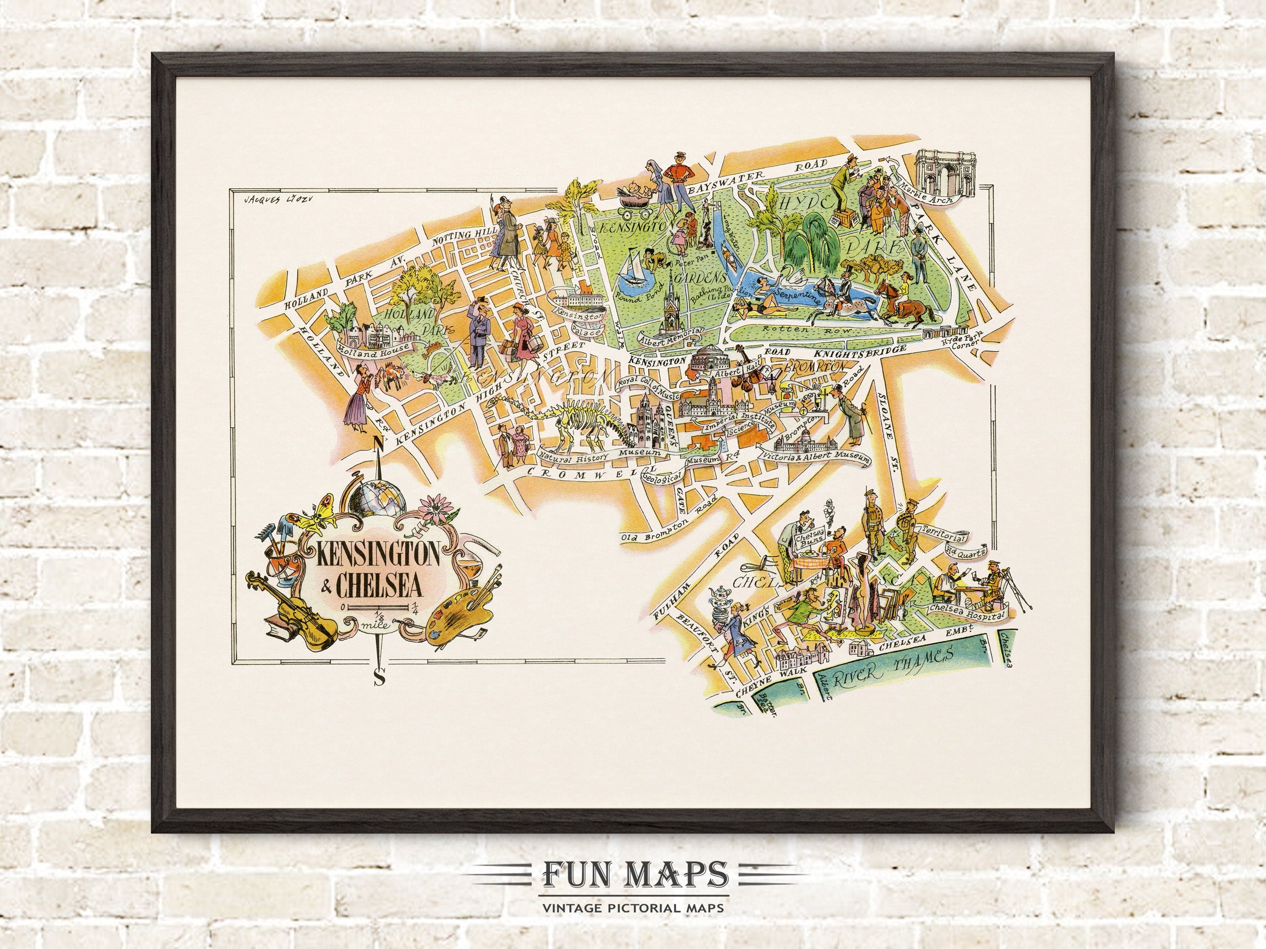 Fun Map of Kensington & Chelsea in Great Britain, England, UK