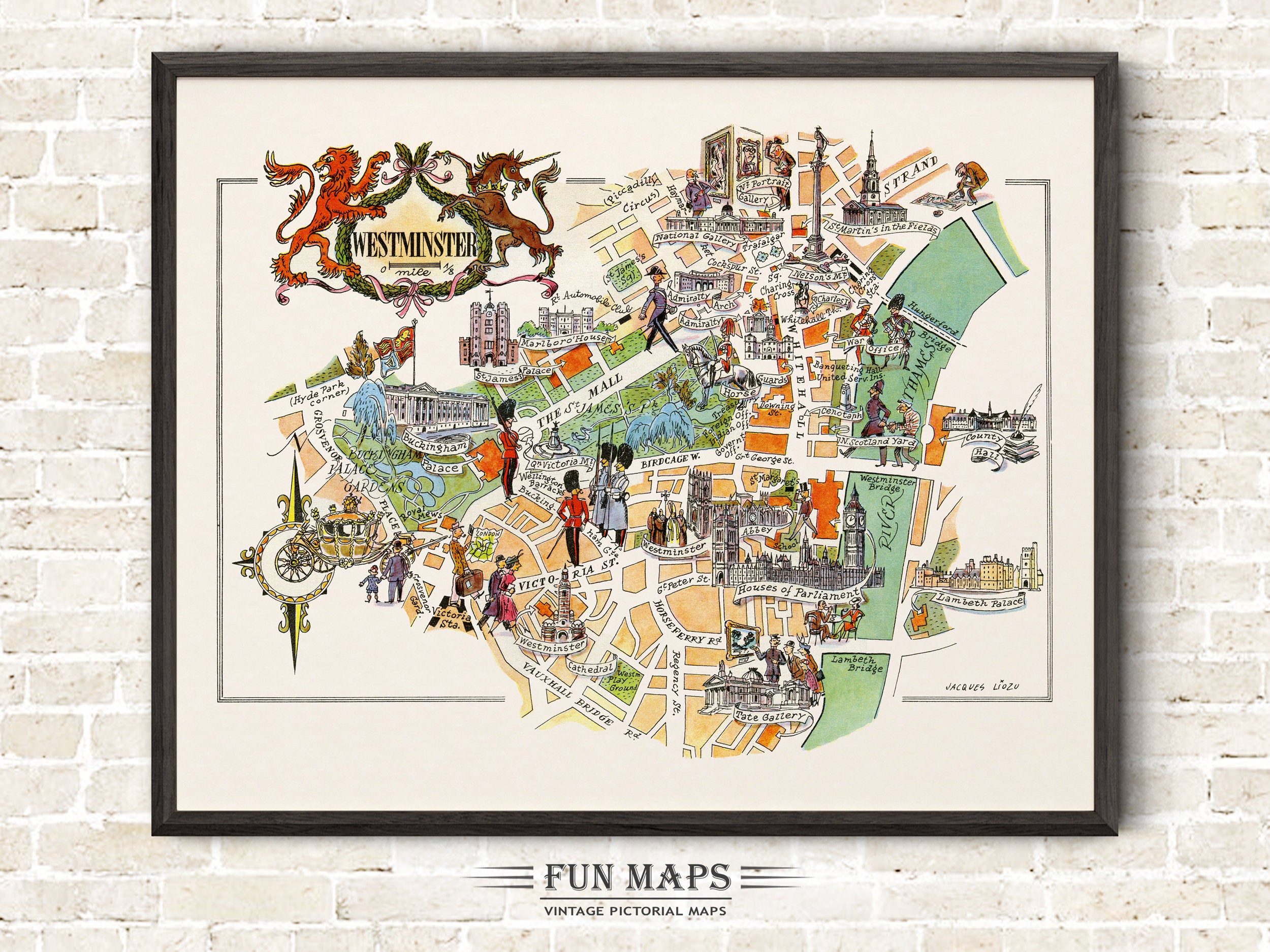 Fun Map of Westminster in Great Britain, England, UK