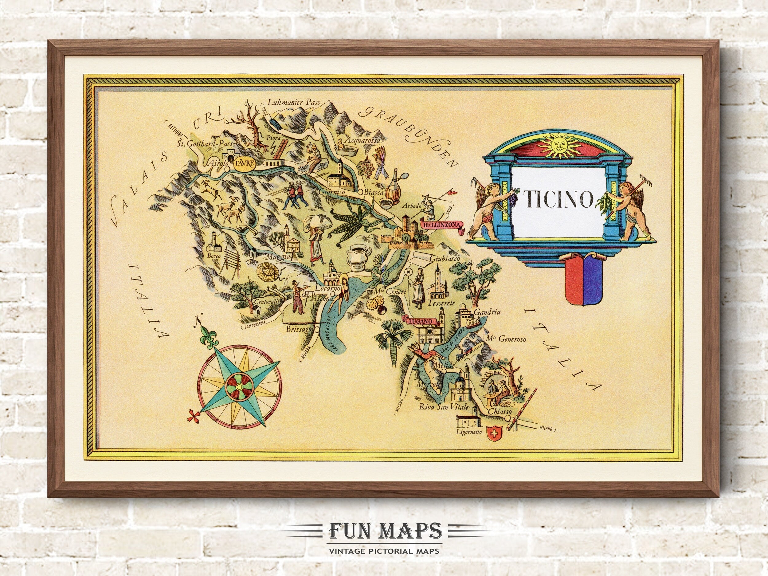 Fun Map of Ticino in Switzerland