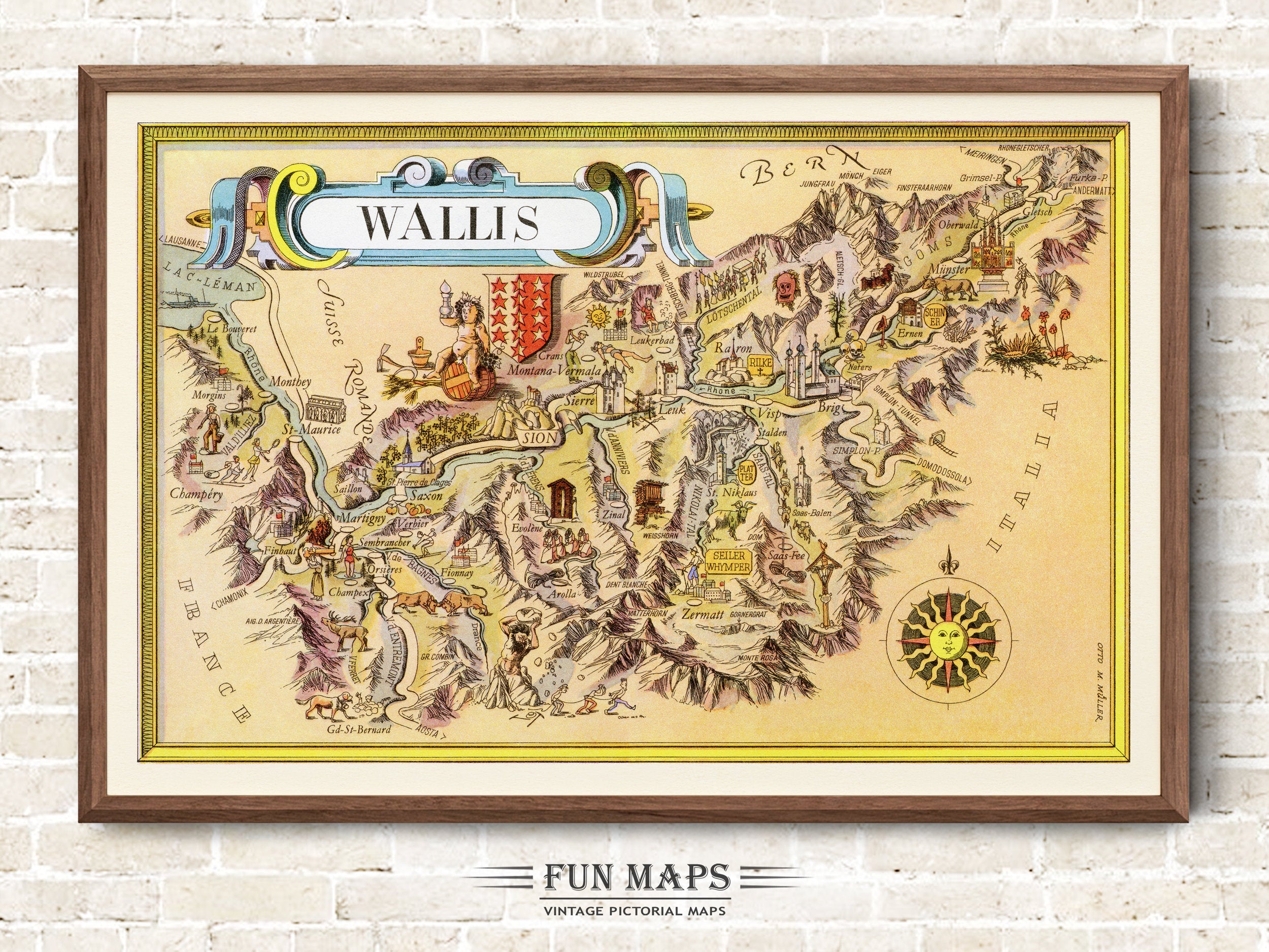 Fun Map of Wallis in Switzerland