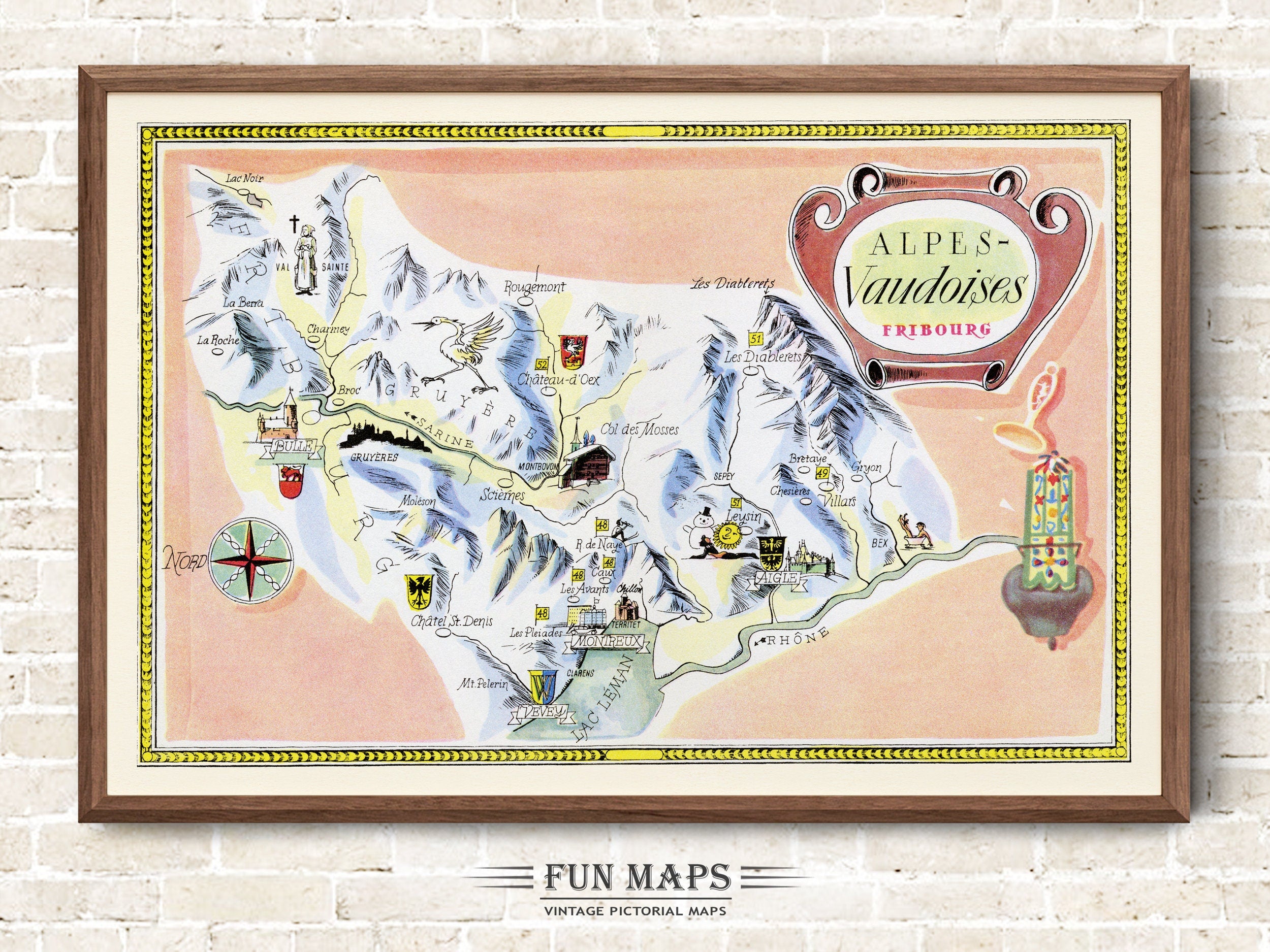 Fun Ski Run Trail Map of Vaudoises Fribourg in the Swiss Alps, Switzerland