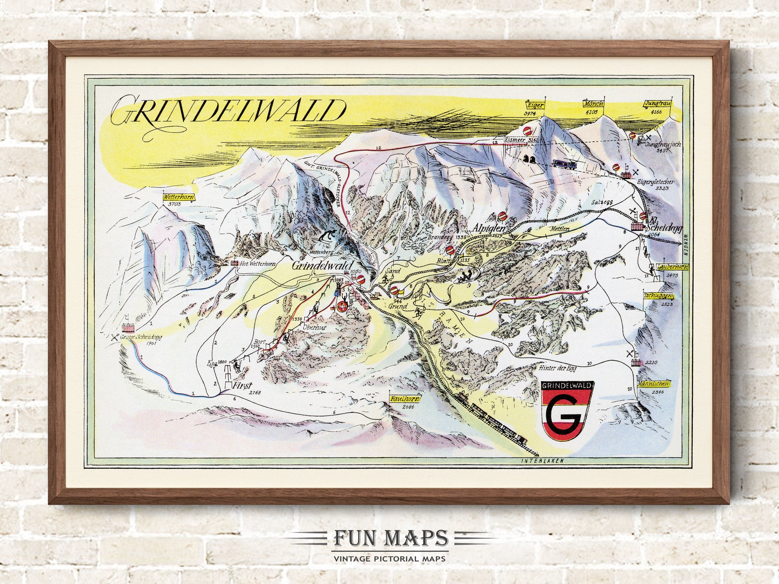 Fun Ski Run Trail Map of Grindelwald in the Swiss Alps, Switzerland