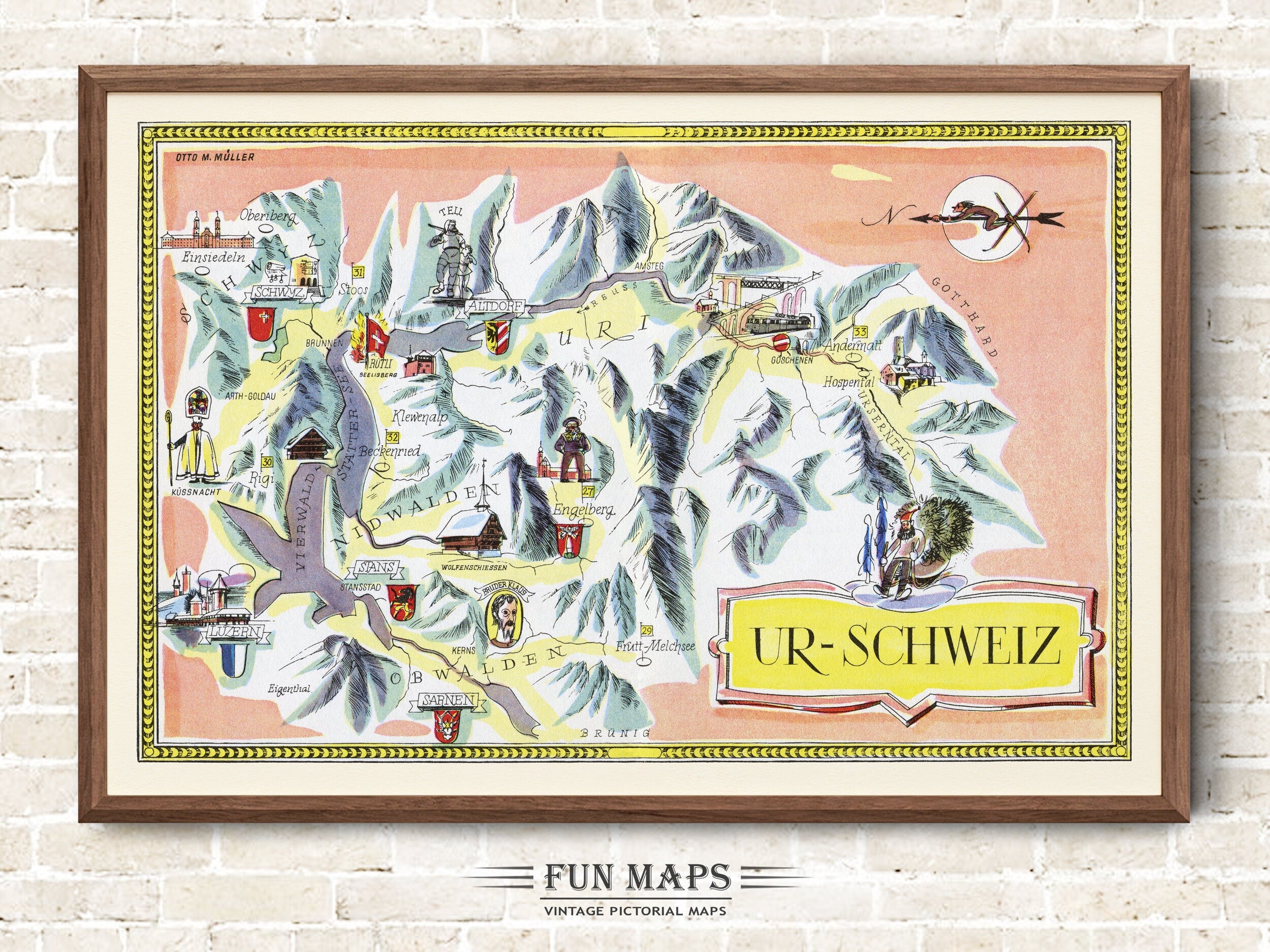 Fun Ski Run Trail Map of Urschweiz in the Swiss Alps, Switzerland,