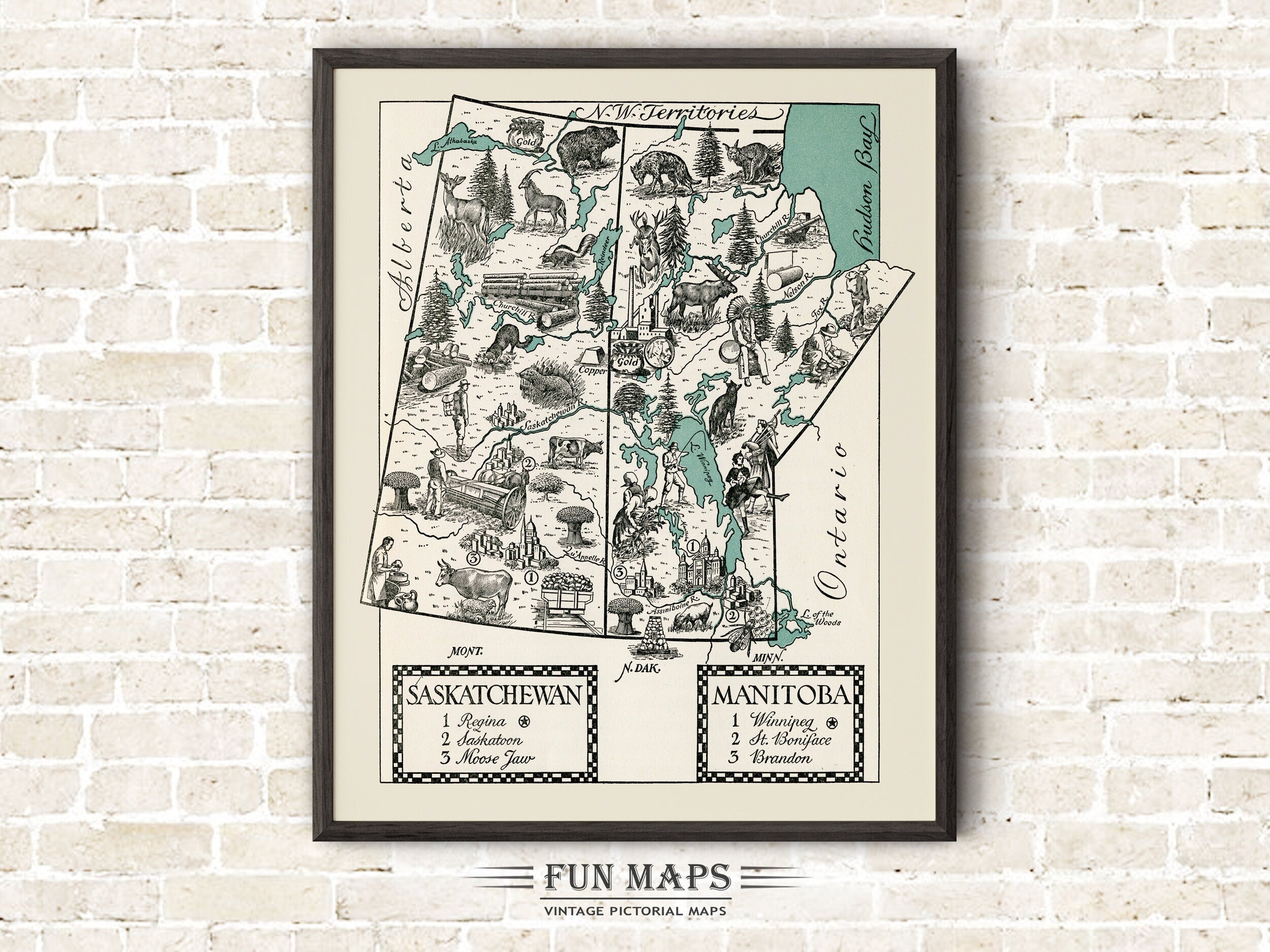 Fun Map of Saskatchewan & Manitoba, Canada