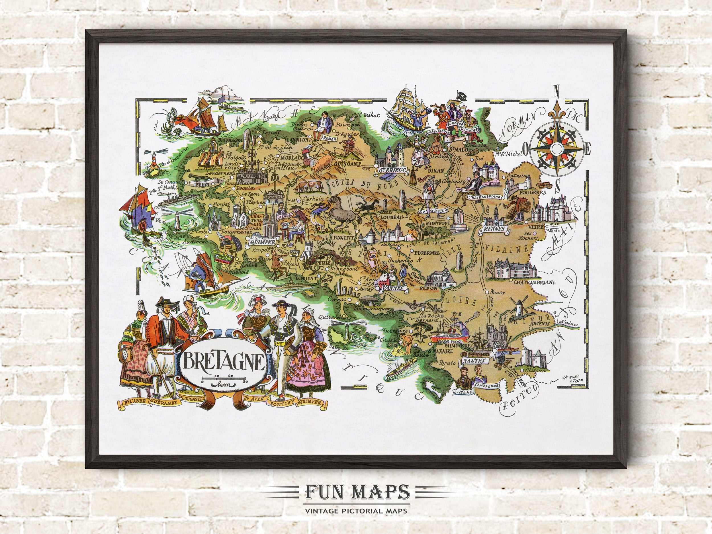 Fun Map of Bretagne a French Province, France, FR