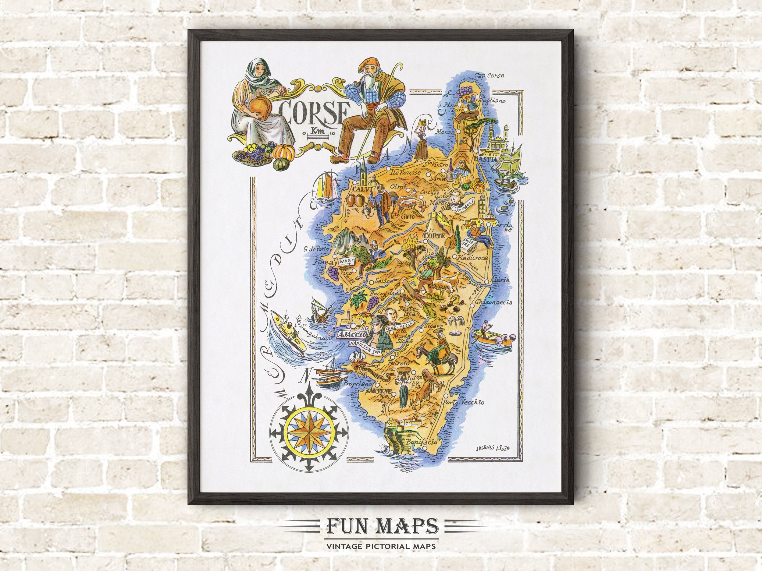 Fun Map of Corse a French Province, France, FR