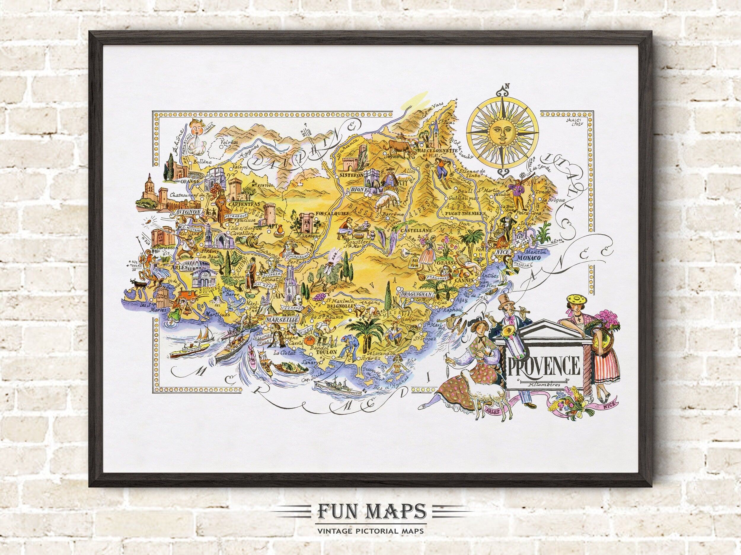 Fun Map of Provence a French Province, France, FR