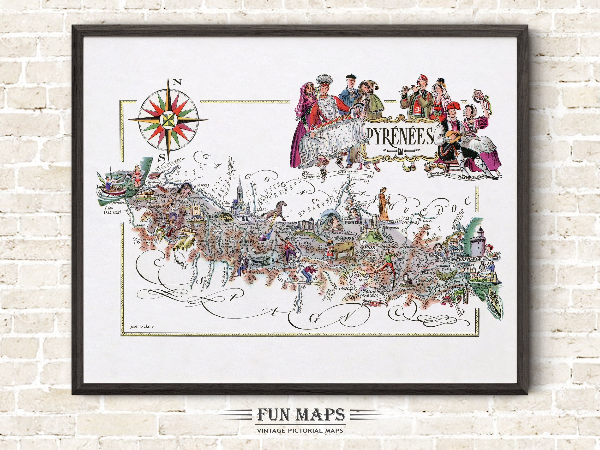 Fun Map of Pyrenees a French Province, France, FR