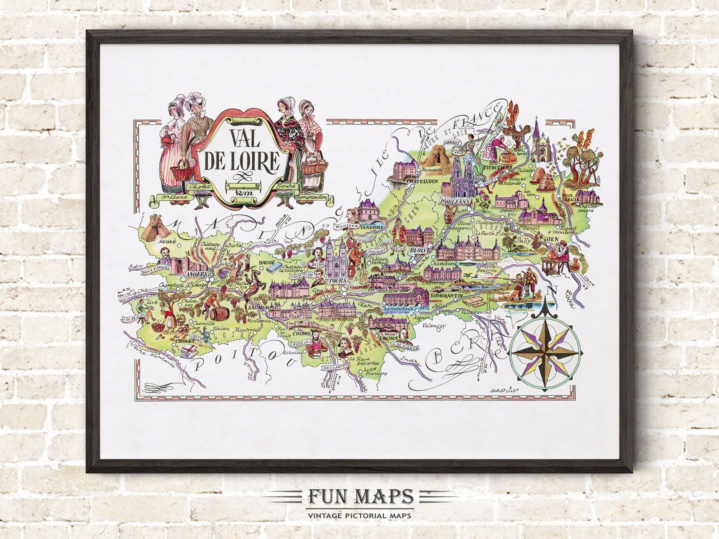 Fun Map of Val de Loire a French Province, France, FR