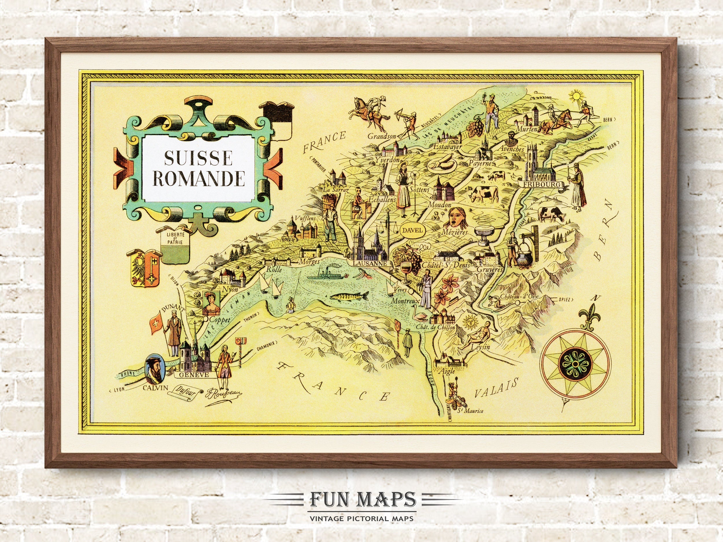 Fun Map of Suisse Romandie in Switzerland