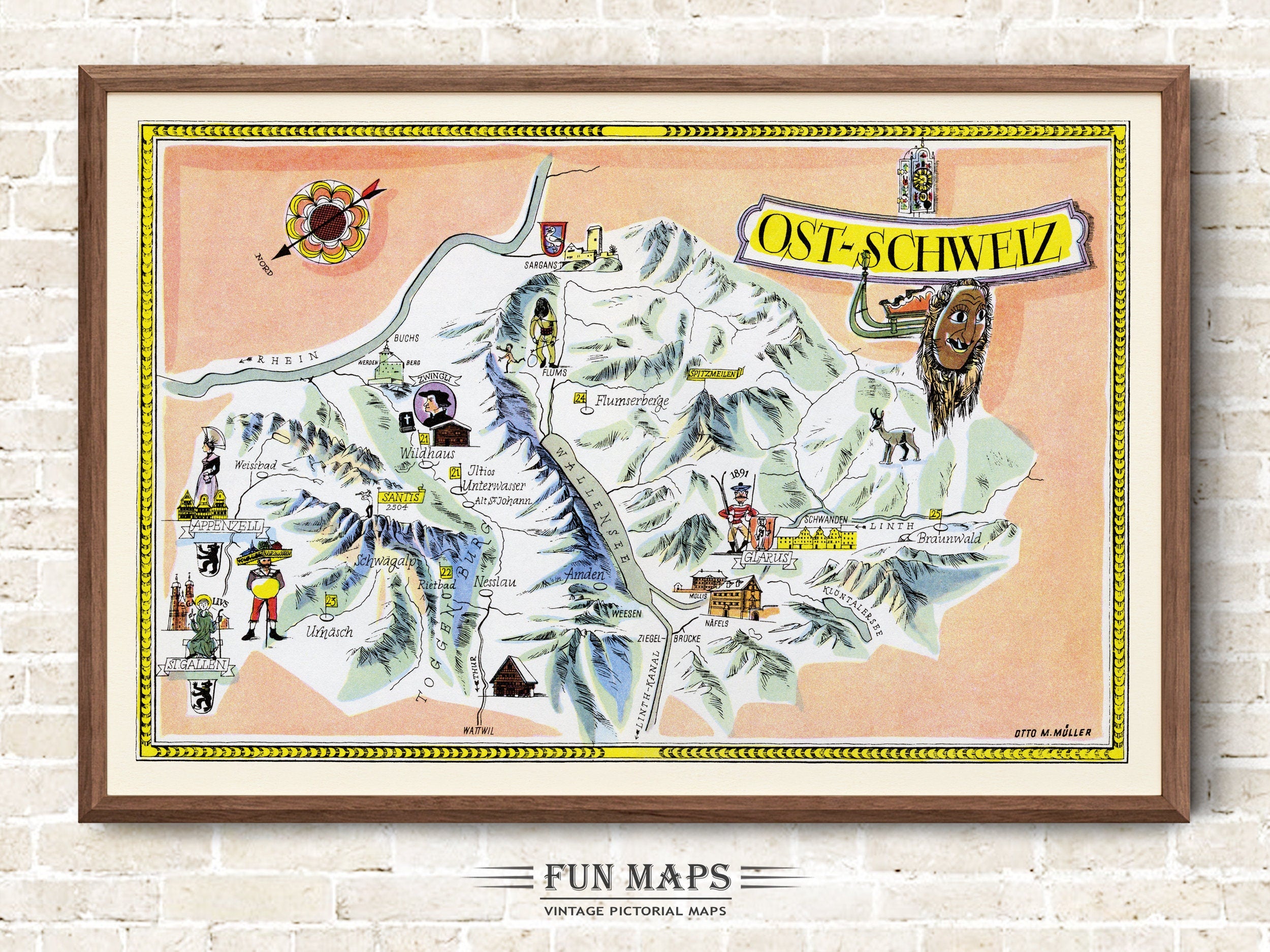 Fun Ski Run Trail Map of Ostschweiz in the Swiss Alps, Switzerland