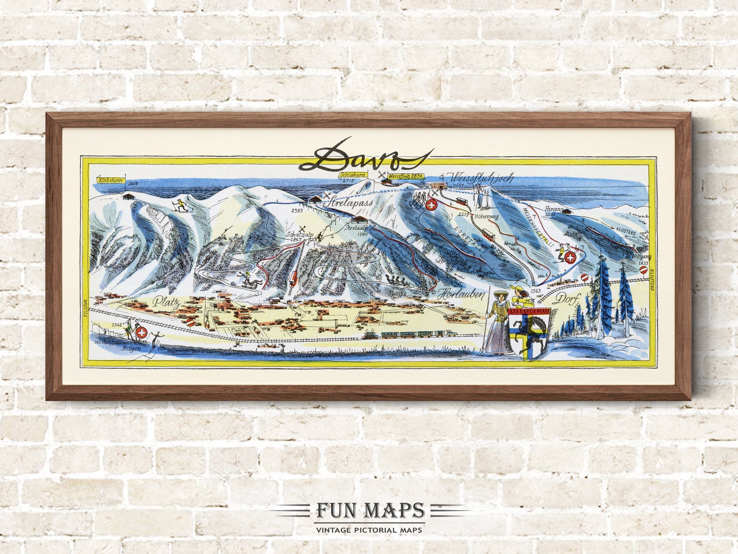 Fun Ski Run Trail Map of Davos in the Swiss Alps, Switzerland