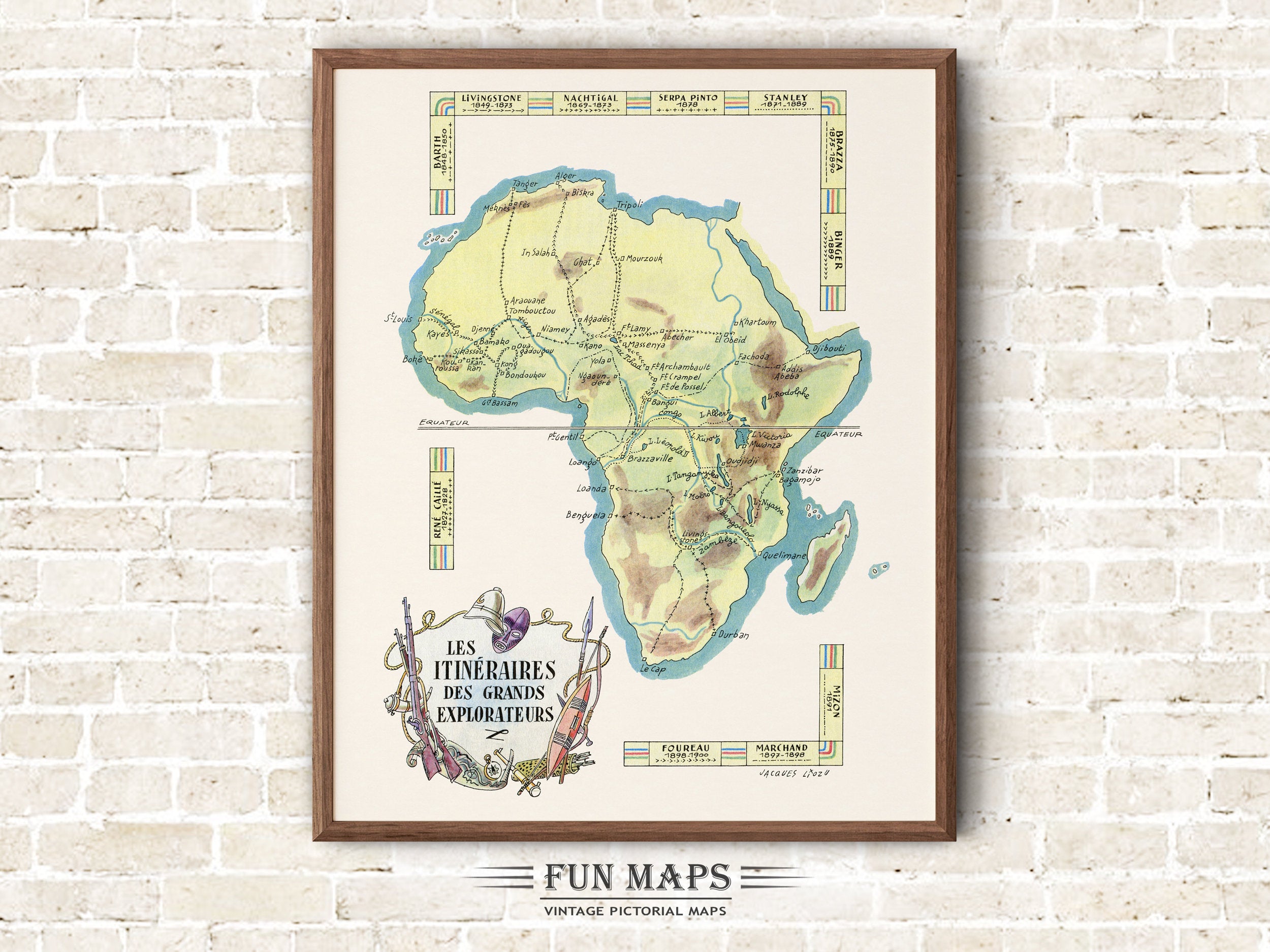 Fun Map of Africa featuring Routes of the Great Explorers – Inkjet Alley