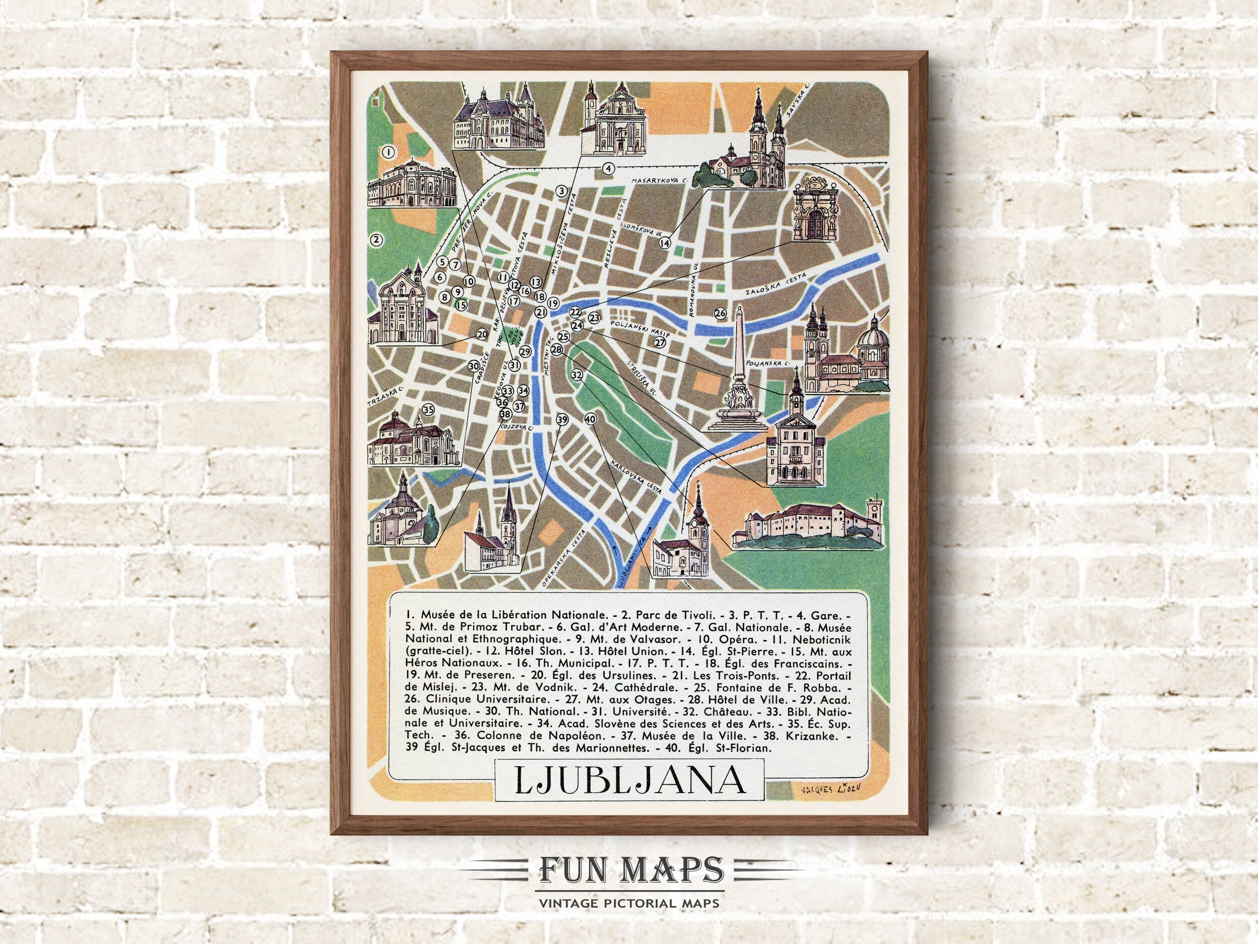 Old Map of Ljubljana the Capital of Slovenia